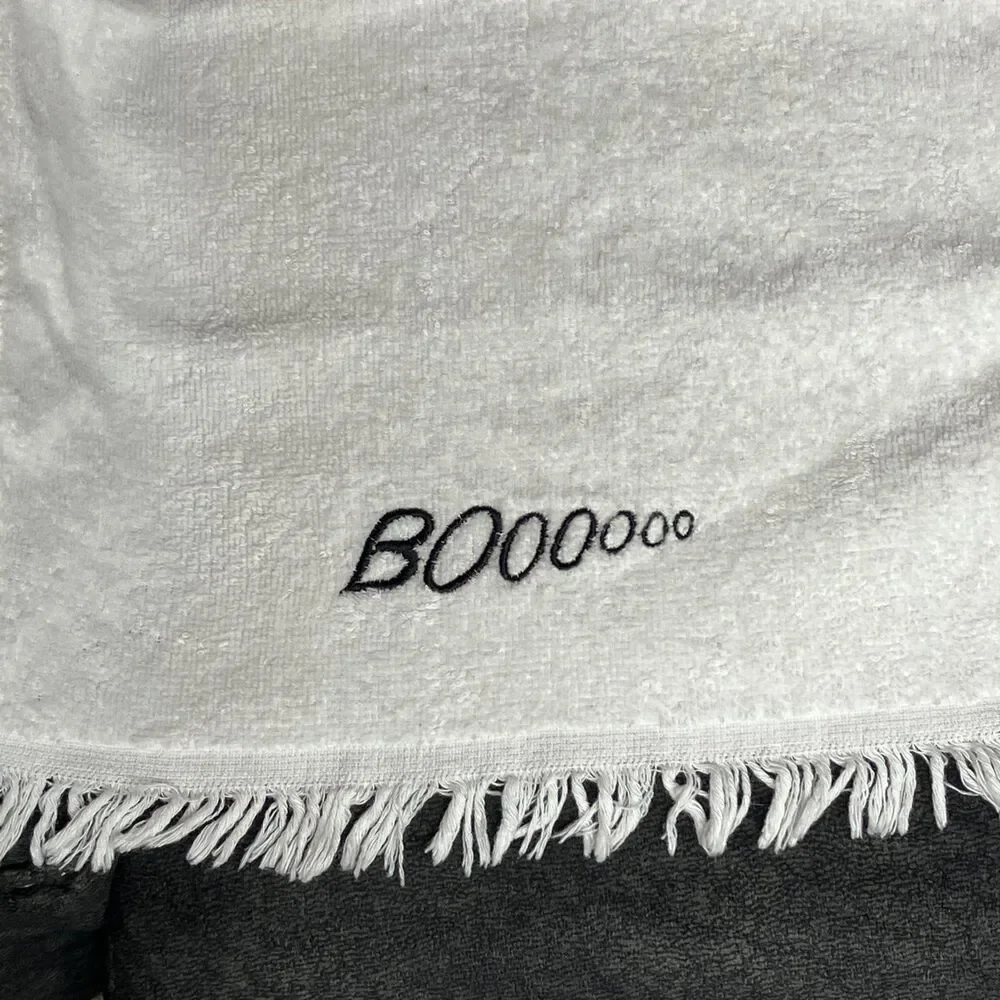 Set Of 2 White Embroidered BOO Spider Web Kitchen Dish or Hand Towels Halloween